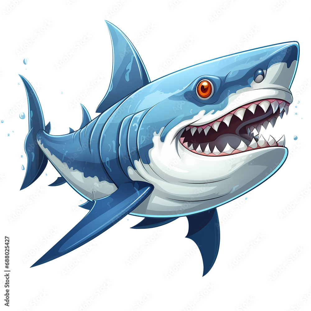 Obraz premium Cute Cartoon Shark Caricatures Clipart Illustration