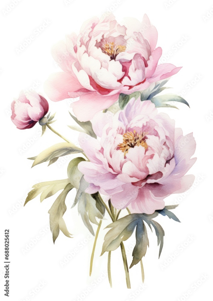 watercolor illustration peony bouquet, isolated on white background