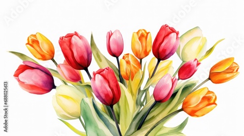 watercolor illustration tulips bouquet, isolated on white background