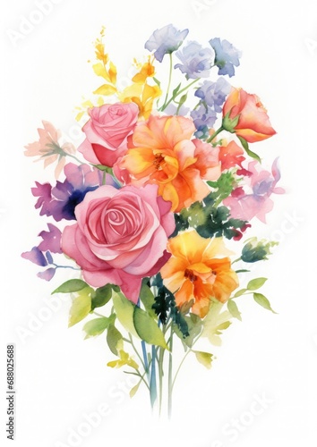 watercolor illustration astromelia bouquet, isolated on white background