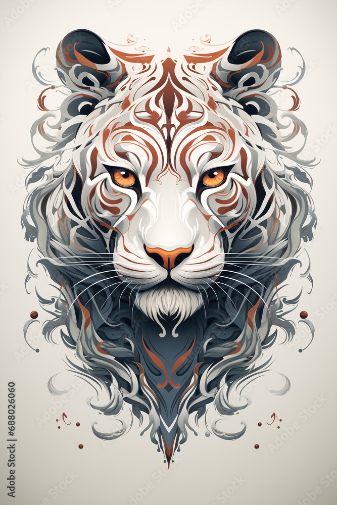 An abstract drawing of lines forming the image of a tiger. T-shirt design graphic.