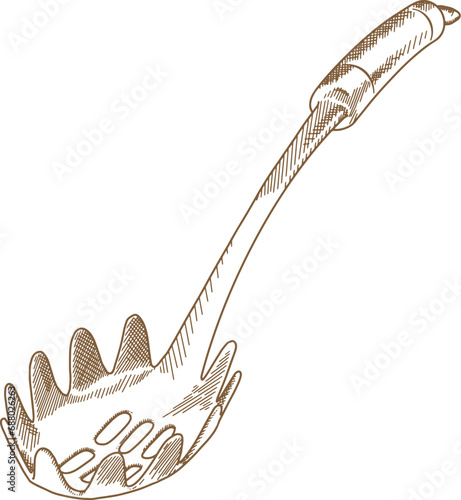 Hand Drawn Illustration Of Pasta Spoon Kitchen Cutlery