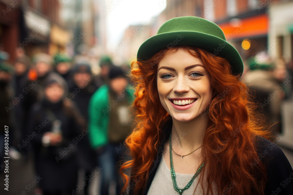 Cheerful woman with curly hair enjoying Patricks Day Cheerful woman with curly hair enjoying Patricks Day