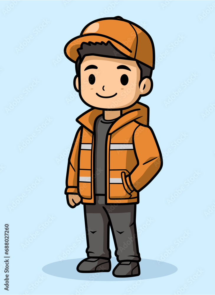 Warehouse worker man - flat colors vector illustration