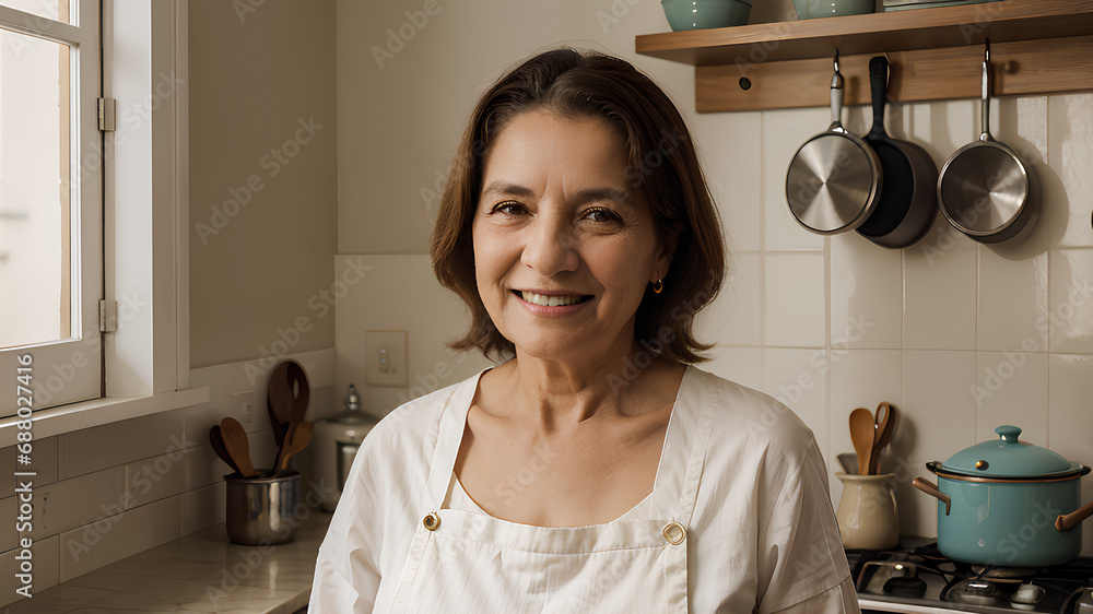 Mujer mayor, anciana, sonriente en una cocina casera, irradiando calidez y tradición culinaria. Retrato encantador que captura la esencia de la cocina tradicional de nuestras abuelas o madres.
Mujer mayor, anciana, sonriente en una cocina casera, irradiando calidez y tradición culinaria. Retrato encantador que captura la esencia de la cocina tradicional de nuestras abuelas o madres.