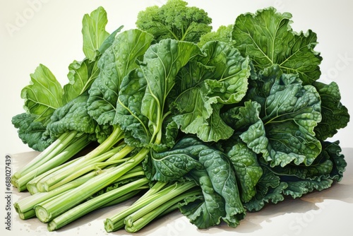 Watercolor kale on white. AI Generated photo