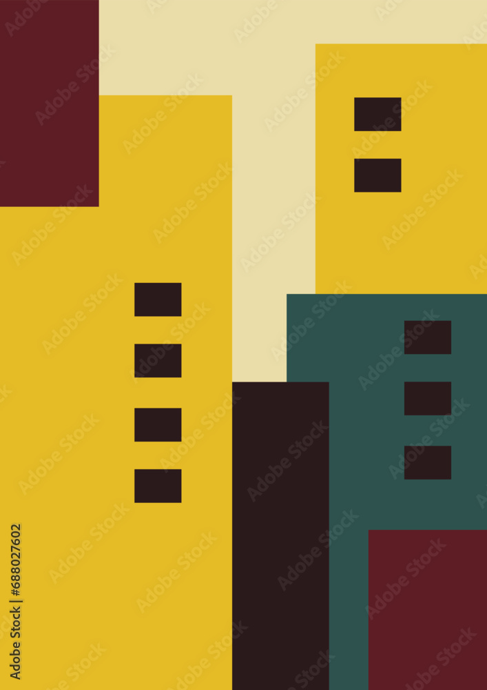 Aesthetic poster illustration with cityscape. Modern art of USA travel design template. Buildings in geometric style Aesthetic poster illustration with cityscape. Modern art of USA travel design template. Buildings in geometric style
