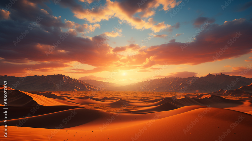 An epic aerial shot of a vast desert landscape, with endless dunes stretching into the horizon. Generative ai. An epic aerial shot of a vast desert landscape, with endless dunes stretching into the horizon. Generative ai.