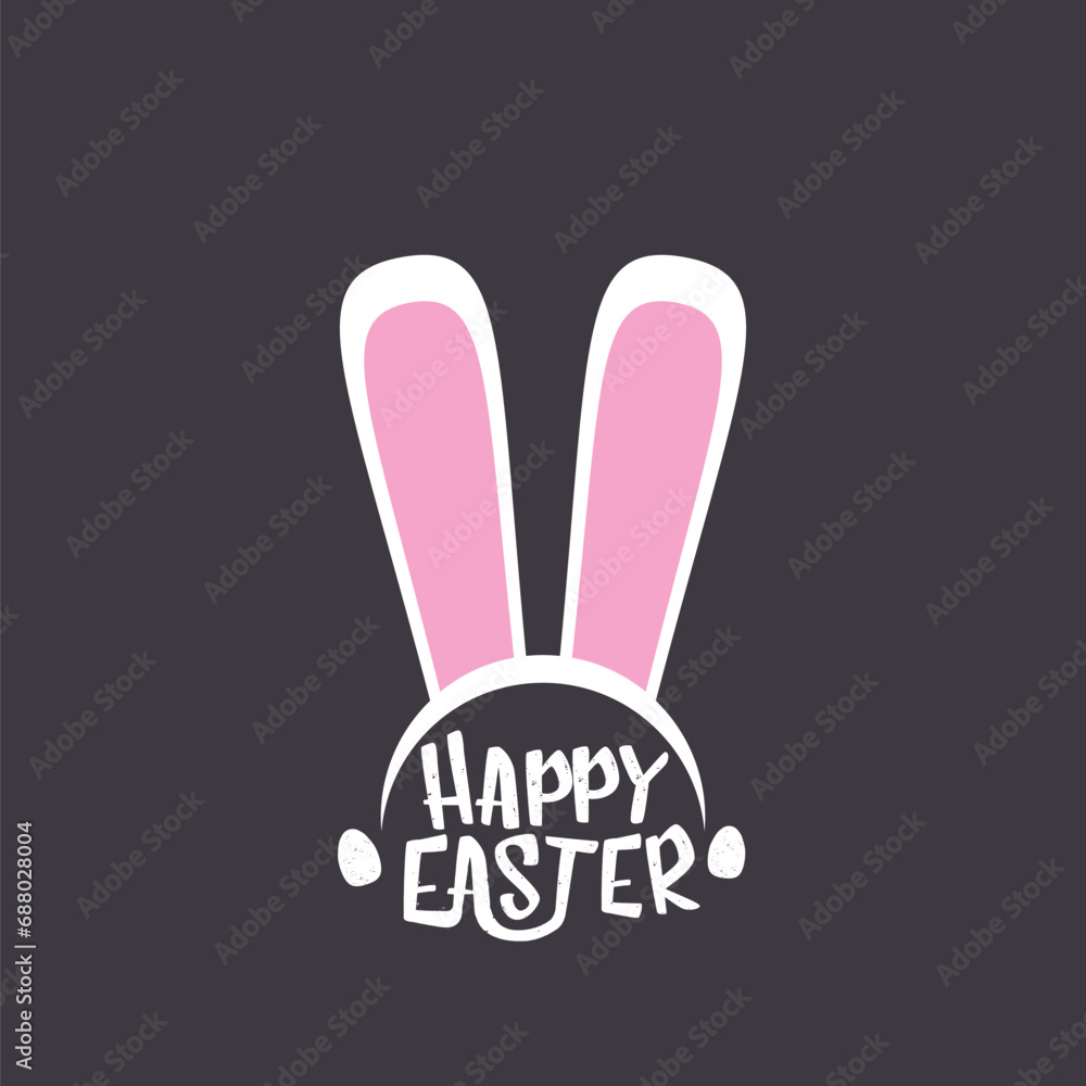 Vector happy easter greeting card with white easter bunny funky mask with rabbit ears and easter text isolated on grey background. Vector happy easter greeting card with white easter bunny funky mask with rabbit ears and easter text isolated on grey background.