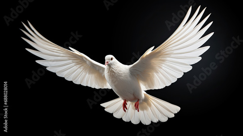 white dove flying isolated on a black background © Rangga Bimantara
