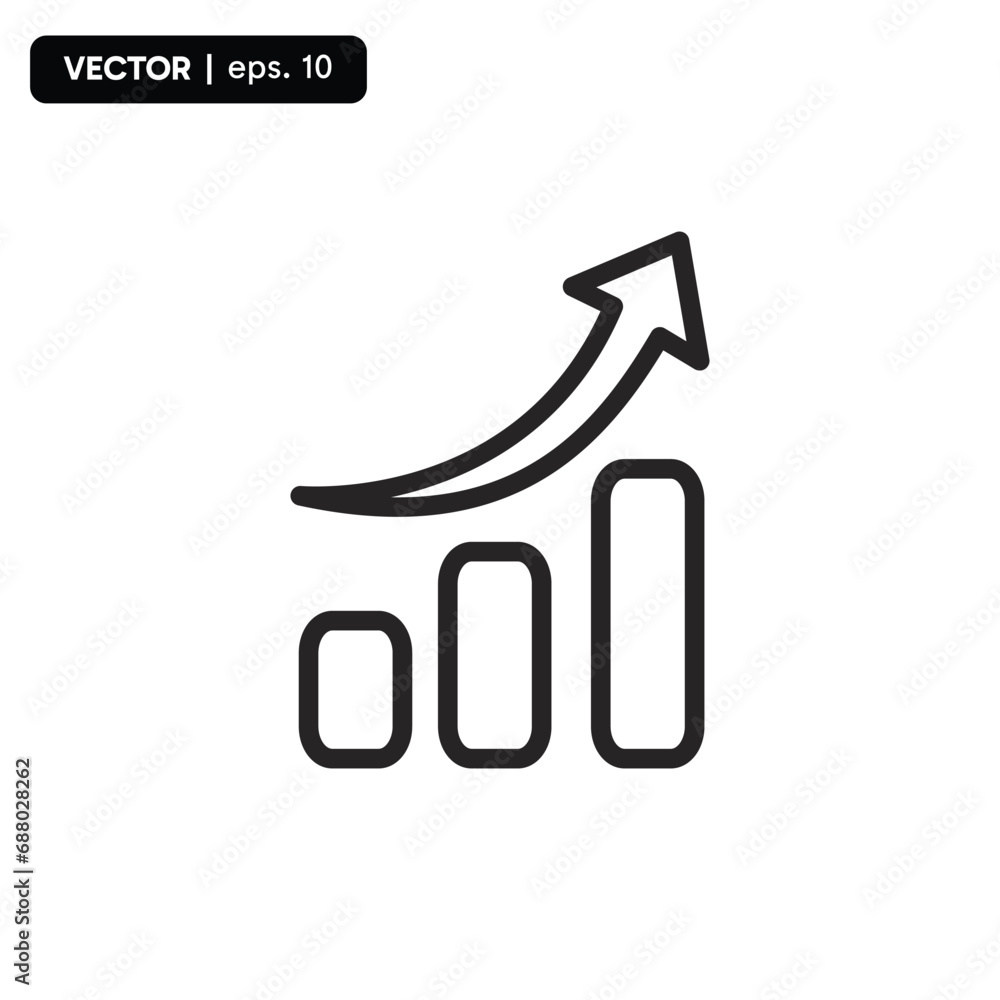 © Maftuh - Growth diagram with arrow going up vectot icon. Vector bar chart illustration. Business graph. Success business symbol.
