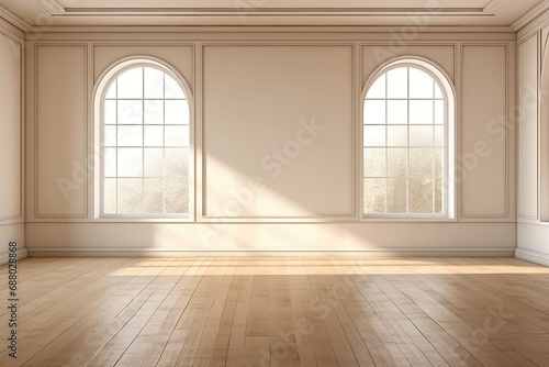 empty room with white wall wooden floor and windows
