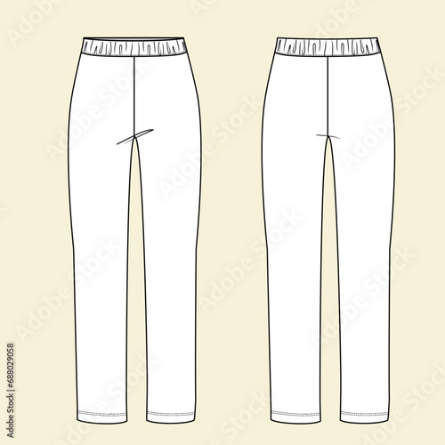 pant flat sketch vector illustration pajama pants front and back technical cad drawing template