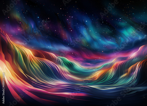 abstract background with space. ethereal aurora borealis pattern with vibrant ribbons of light dancing across the sky