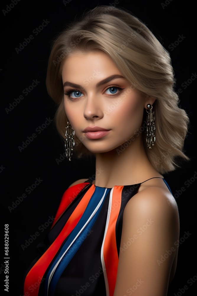 Female model, Netherlands flag fashion concept, modern, beautiful professional photography Female model, Netherlands flag fashion concept, modern, beautiful professional photography
