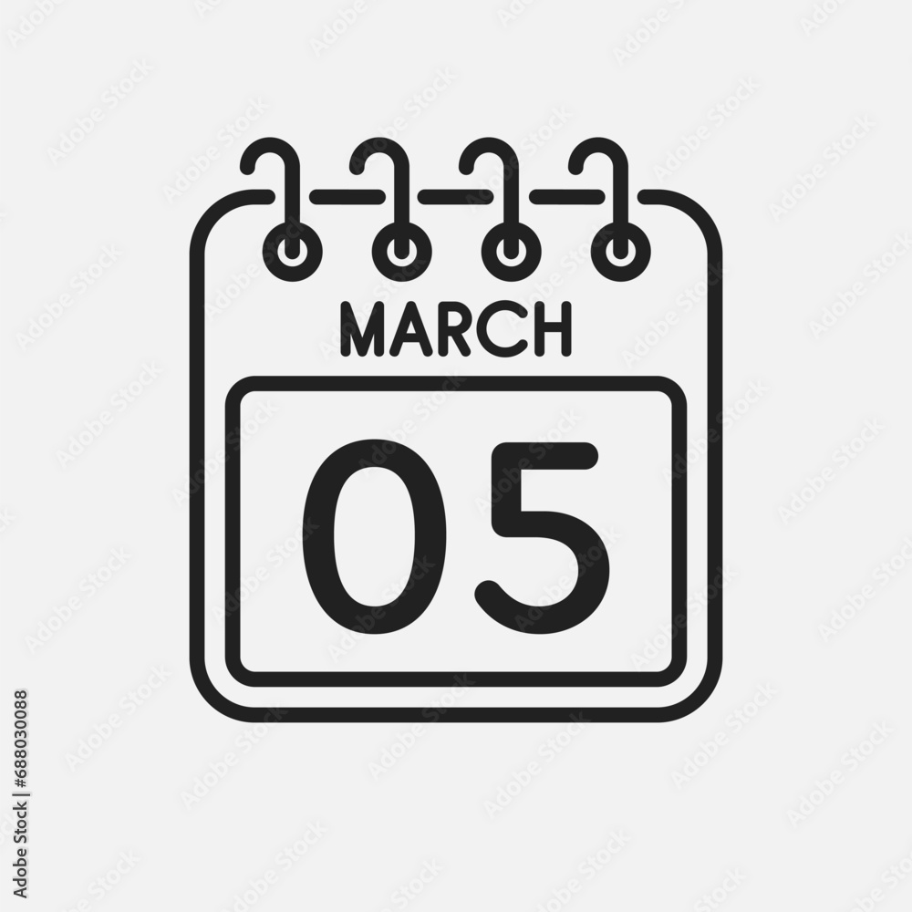 Icon page calendar day - 5 March Icon page calendar day - 5 March