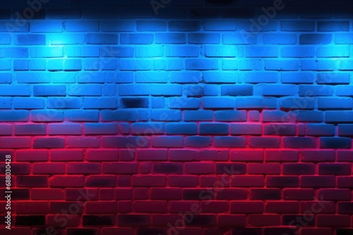 A brick wall with blue and red lights