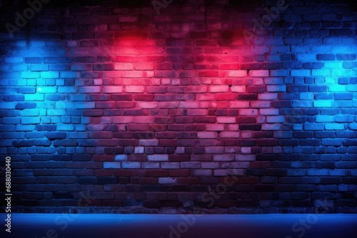 A brick wall with two red and blue lights