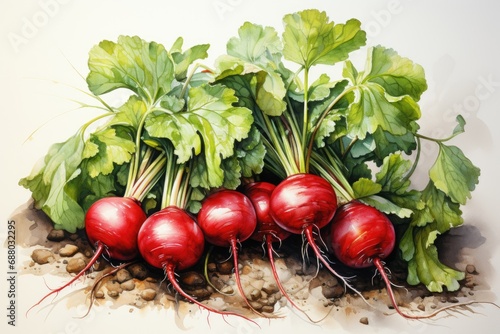 watercolor radish isolated on white , AI Generated