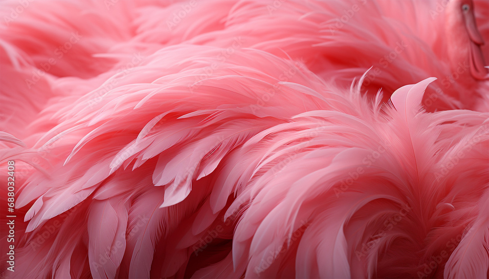 Coral pink vintage flamingo feathers background texture pattern. Beautiful soft pink color trends feather pattern texture background with pink pastel light flare