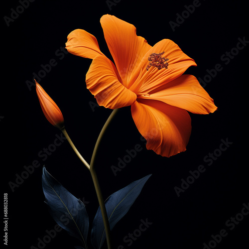 a close up of an orange flower  in the style of dark compositions