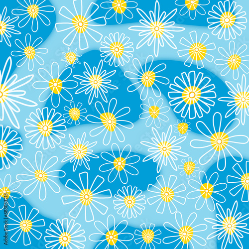 Fototapeta Naklejka Na Ścianę i Meble -  Flower pattern. Design for fashion, fabric, wallpaper on a blue background.
