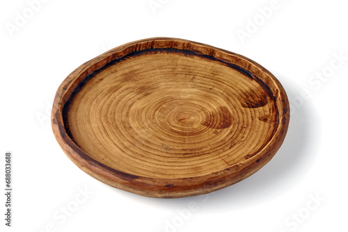 Wooden brown burnt bowl isolated on white background