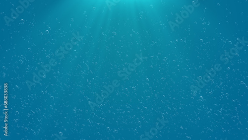water bubbles on blue background, ocean and sea underwater sunray, fresh and cool design element