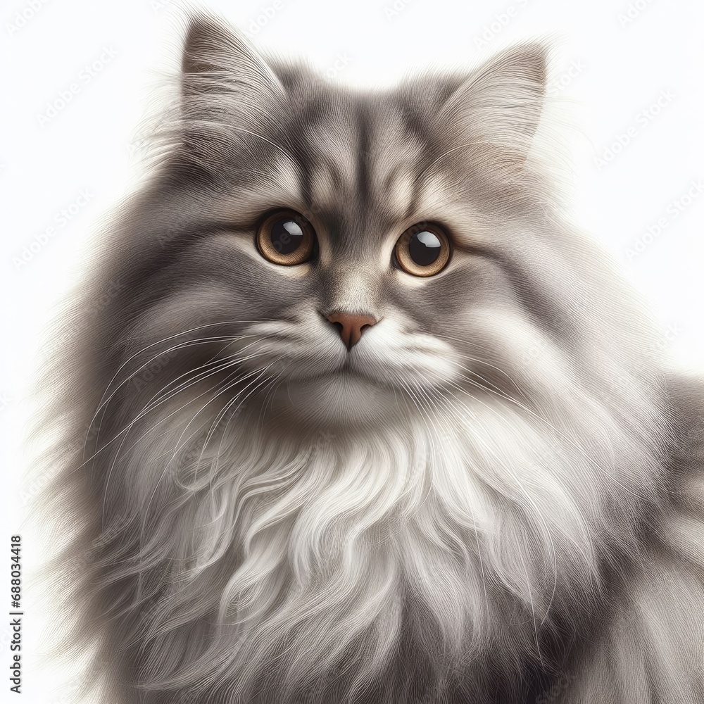 A gorgeous, fluffy cat on a white background