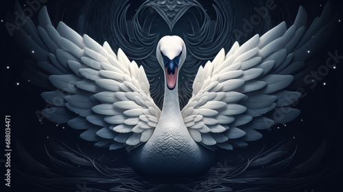 Illustrative drawing of a swan on an abstract artistic background.