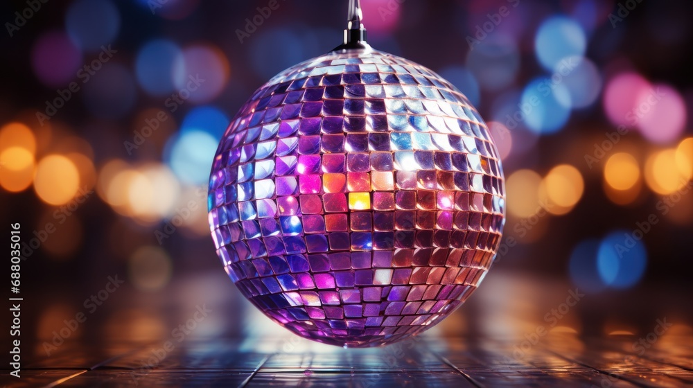 Fototapeta premium Disco ball shine with purple and blue light