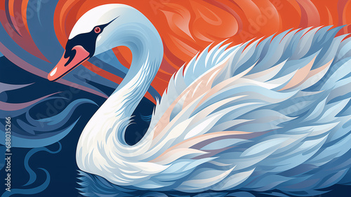 Fototapeta Naklejka Na Ścianę i Meble -  Illustrative drawing of a swan on an abstract artistic background.