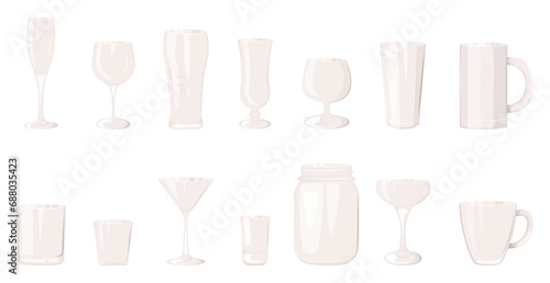 Cartoon empty glassware isolated on white