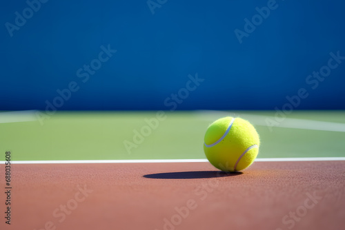 Tennis ball on tennis court. Sporty background.