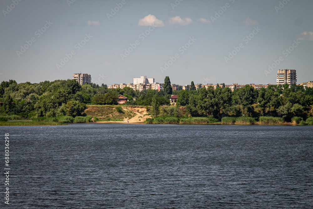 Landscape river cliff city blue sky Landscape river cliff city blue sky