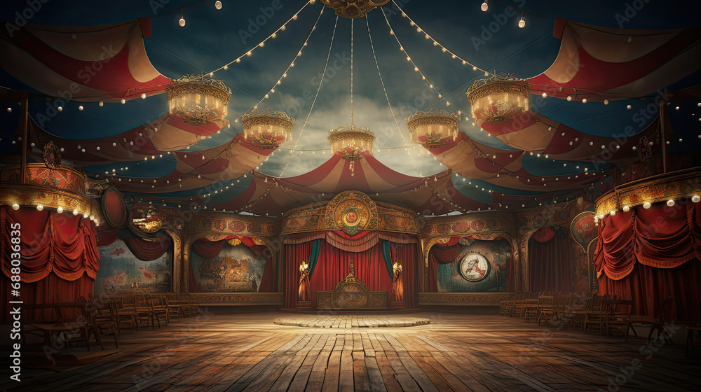 scene inside the circus arena stage vintage design