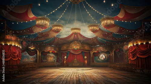 scene inside the circus arena stage vintage design