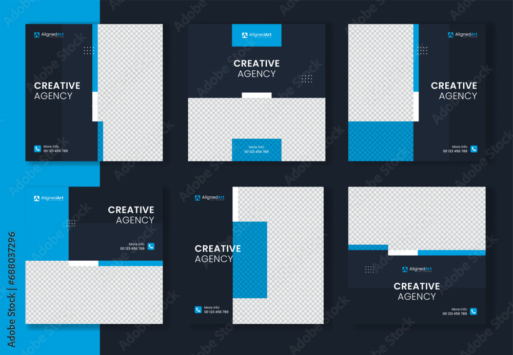 Set of Creative Social Media corporate square post for business.Modern bundle social media banner for online ads and digital marketing. Editable vector collection.