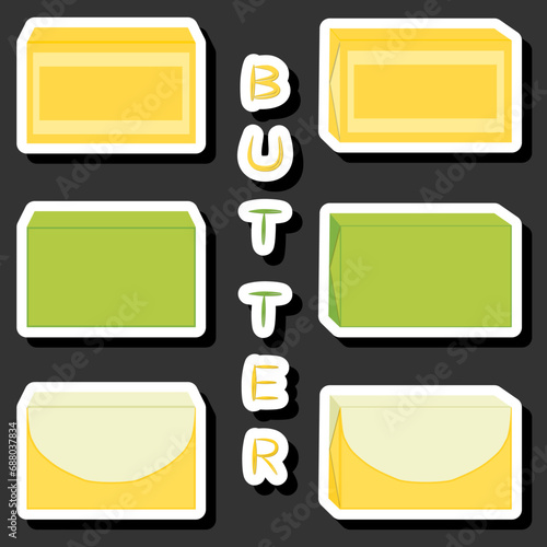Illustration on theme big colored set different types creamy butter
