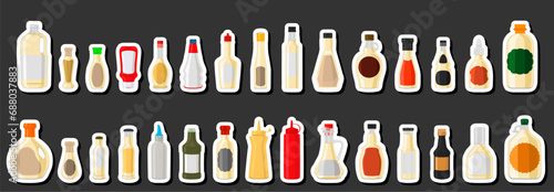 Illustration on theme big kit varied glass bottles filled liquid garlic sauce