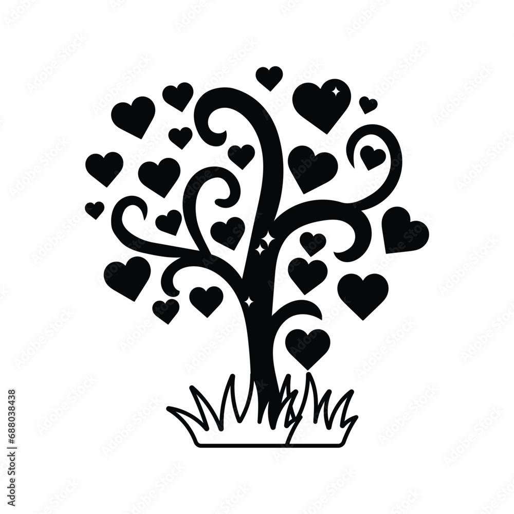 Love tree doodle vector outline Sticker. EPS 10 file