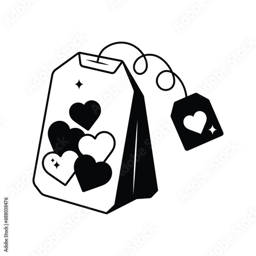 Love teabag doodle vector outline Sticker. EPS 10 file