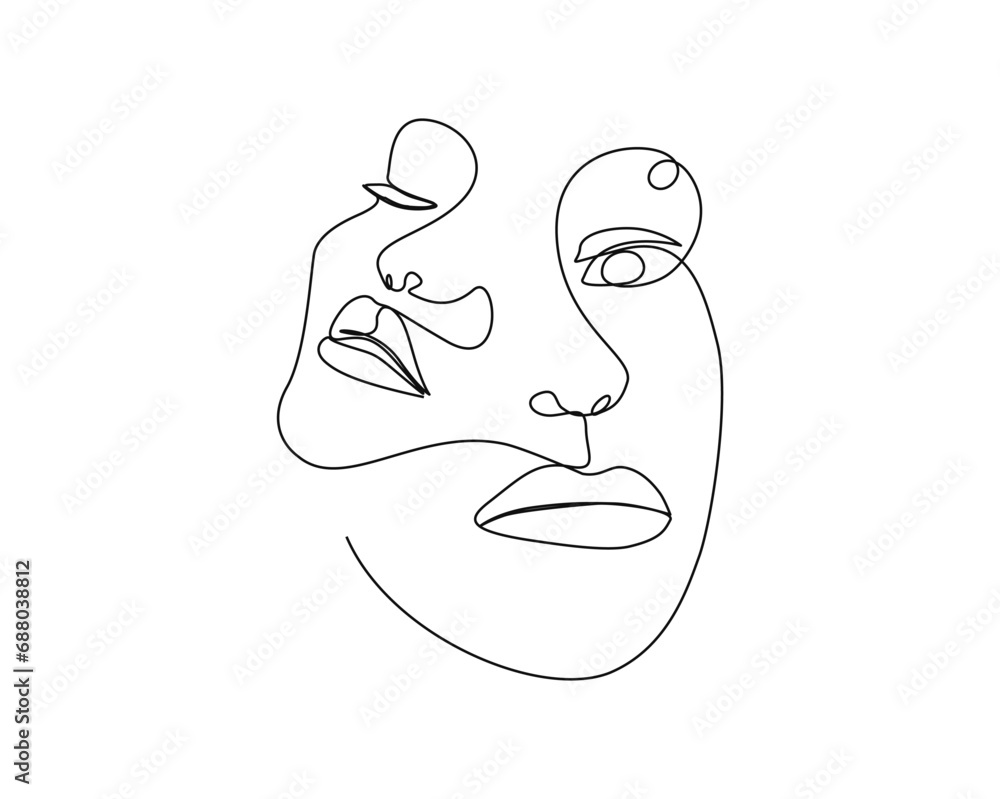Continuous one line drawing of beautiful lady face. Pretty woman outline vector illustration for fashion and beauty skin care concept. Editable stroke.