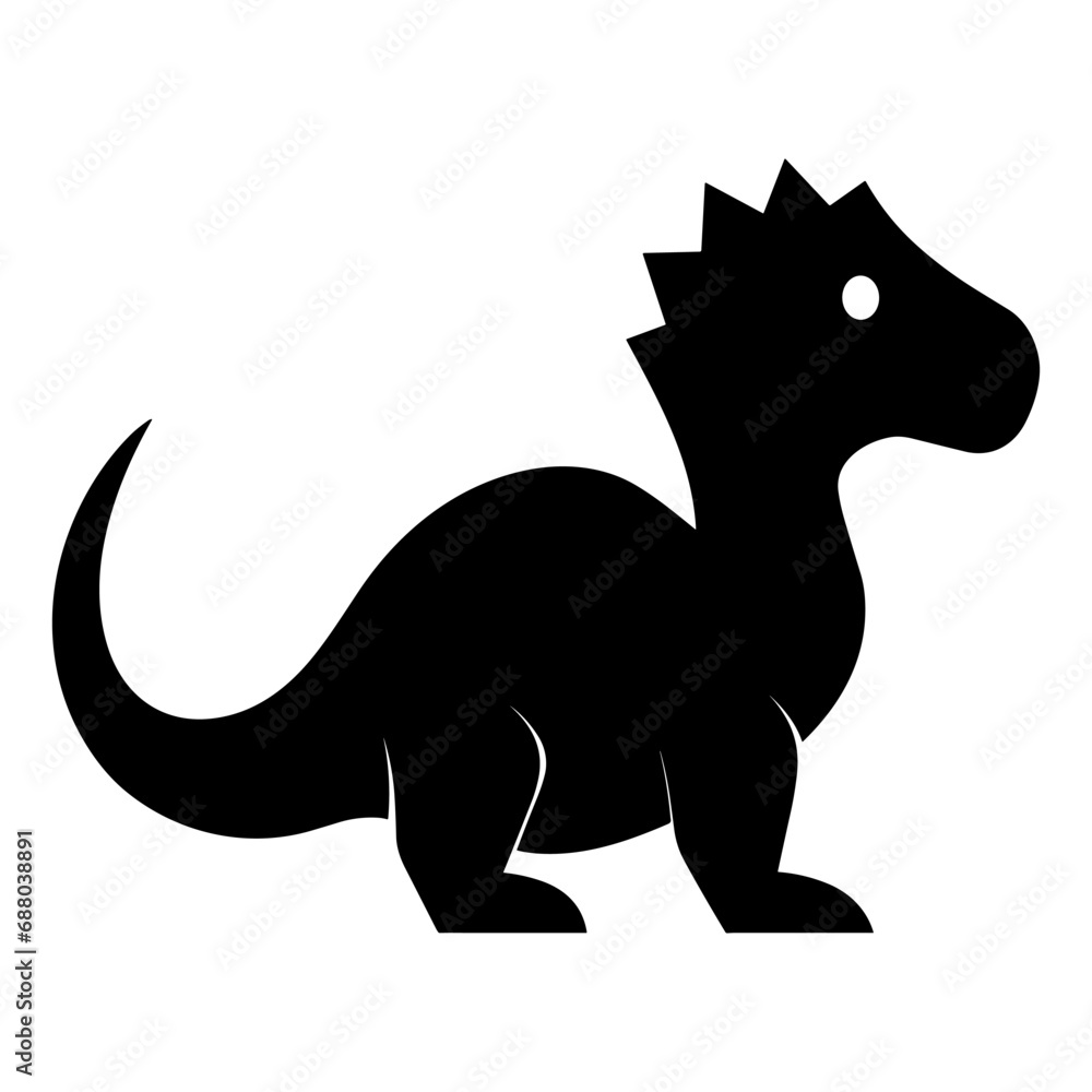 Cute Baby Dino Black Silhouette Illustration.