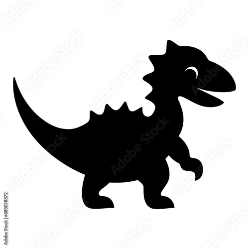 Cute Baby Dino Black Silhouette Illustration.