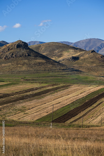 Rural landscape with fields and mountains  Armenia