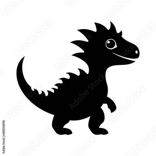 Cute Baby Dino Black Silhouette Illustration. © tuliart24