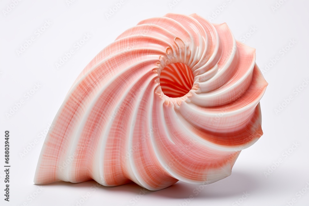 Conch Shell with Spiral Patterns Isolated on a White Background