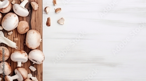 Mushrooms on the cutting board,created with Generative AI tecnology. photo