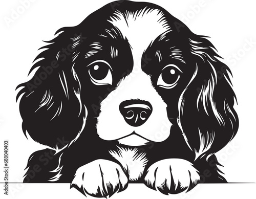 black and white peeking puppy
